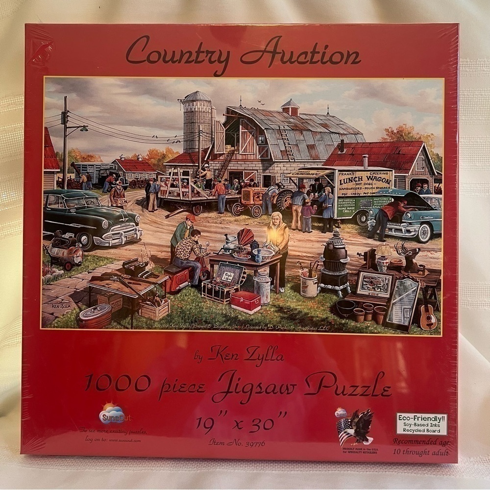 Jigsaw Puzzle Country Auction 1000 Pc Panorama by SunsOut‎ 19” X 39” NEW SEALED